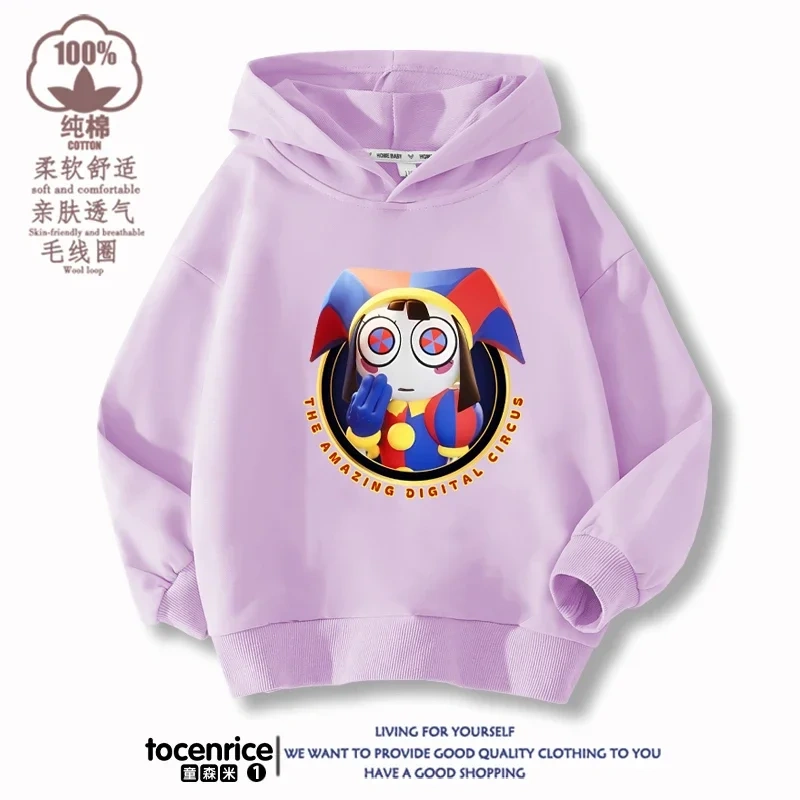 The Amazing Digital Circus Pomni Winter Autumn Velvet Hoodies Children Boys Hooded Sweatshirts Clothes for Kids Pullovers Tops