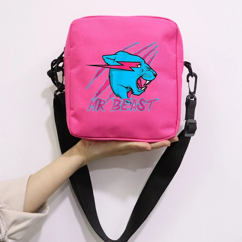 Mr Wolf Beast Printing School Bag Peripheral Oblique Bag Small Square Bag One Shoulder Oblique Backpack for Boy and Girls