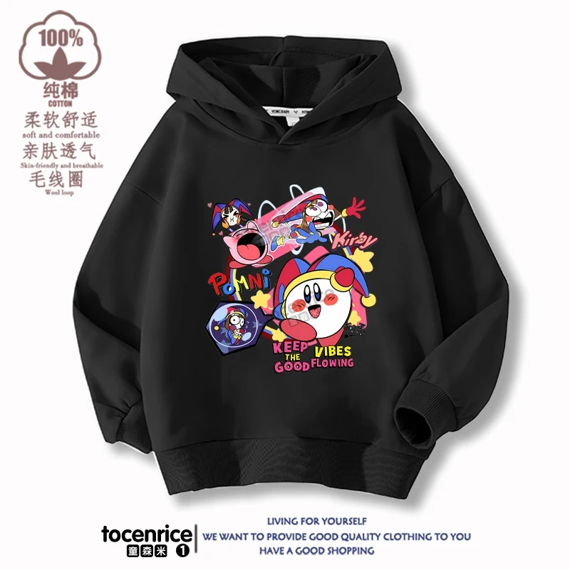 New Game Cute The Amazing Digital Circus Pomni Velvet Hoodies Children Boys Hooded Sweatshirts Clothes for Kids Pullovers Tops