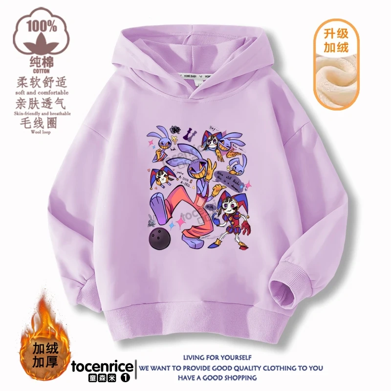 2023 New The Amazing Digital Circus Jax Winter Autumn Velvet Hoodies Children Boys Sweatshirts Clothes for Kids Pullovers Tops