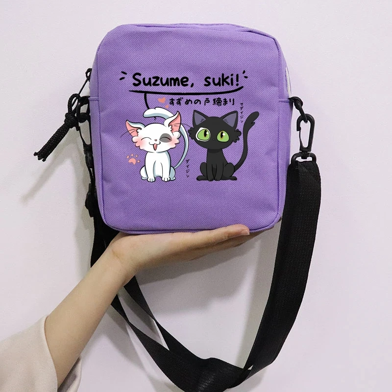 Anime Suzume Daijin Printing School Bag Peripheral Oblique Bag Small Square Bag One Shoulder Oblique Backpack for Boy and Girls