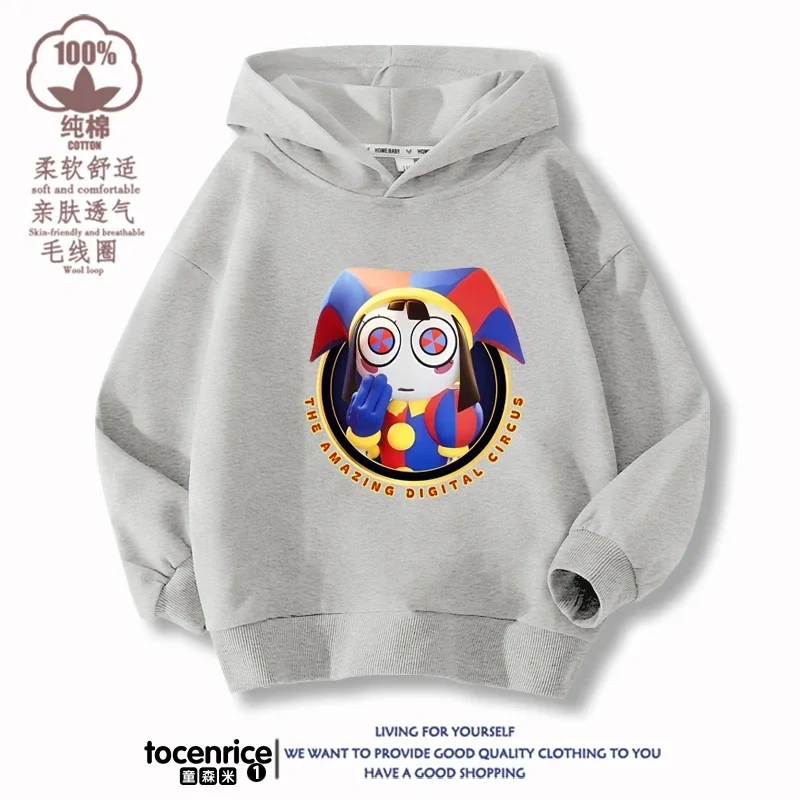 The Amazing Digital Circus Pomni Winter Autumn Velvet Hoodies Children Boys Hooded Sweatshirts Clothes for Kids Pullovers Tops