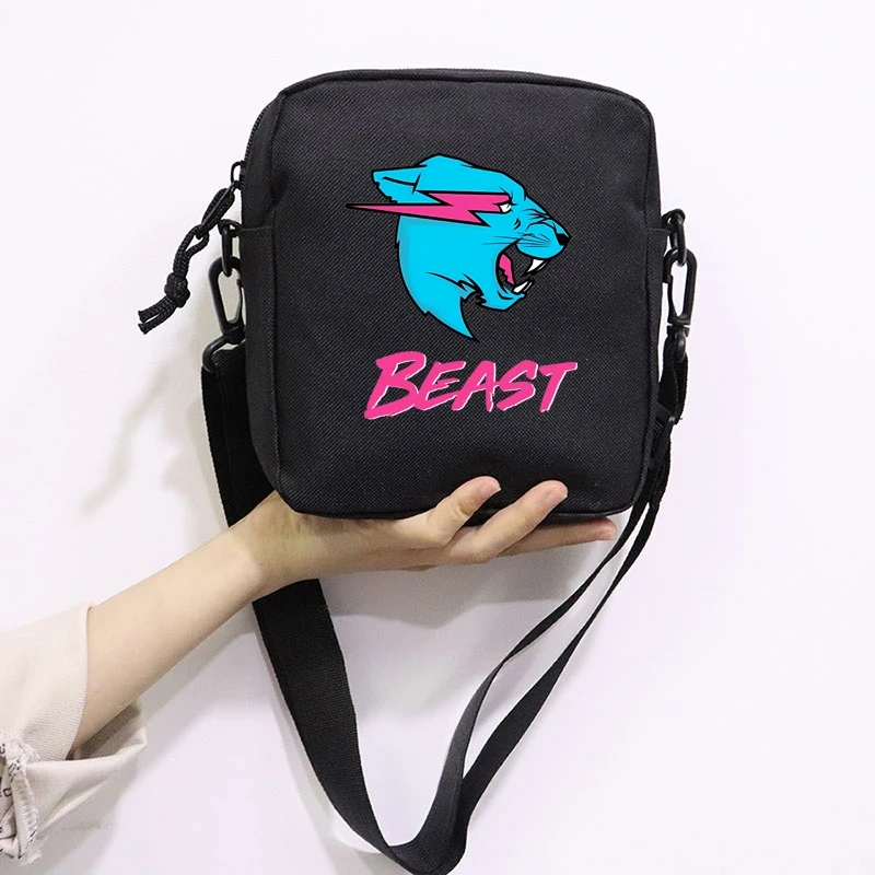 Mr Wolf Beast Printing School Bag Peripheral Oblique Bag Small Square Bag One Shoulder Oblique Backpack for Boy and Girls