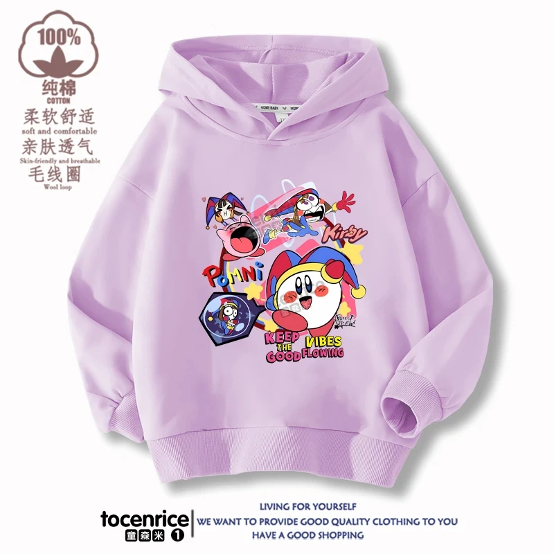 New Game Cute The Amazing Digital Circus Pomni Velvet Hoodies Children Boys Hooded Sweatshirts Clothes for Kids Pullovers Tops
