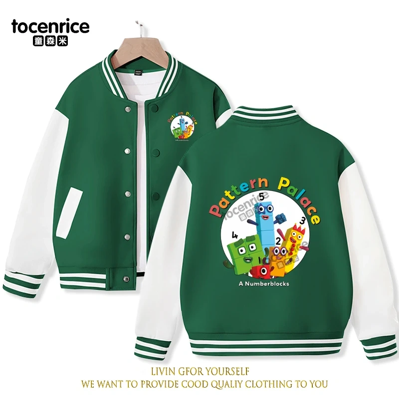 2023 New Cartoon Numberblocks Baseball Uniform Fleece Jacket Girl Boy Streetwear Cartoon Hip Hop Long Sleeve Pink Hoodie