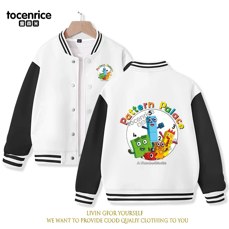 2023 New Cartoon Numberblocks Baseball Uniform Fleece Jacket Girl Boy Streetwear Cartoon Hip Hop Long Sleeve Pink Hoodie