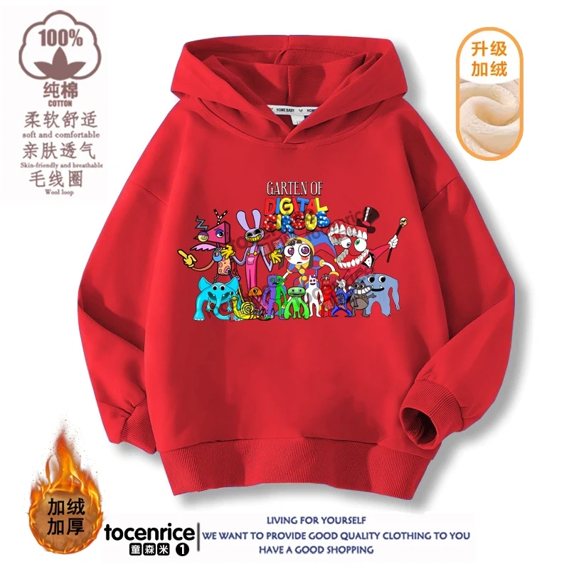 The Amazing Digital Circus JAX  Winter Autumn Velvet Hoodies Children Boys Hooded Sweatshirts Clothes for Kids Pullovers Tops