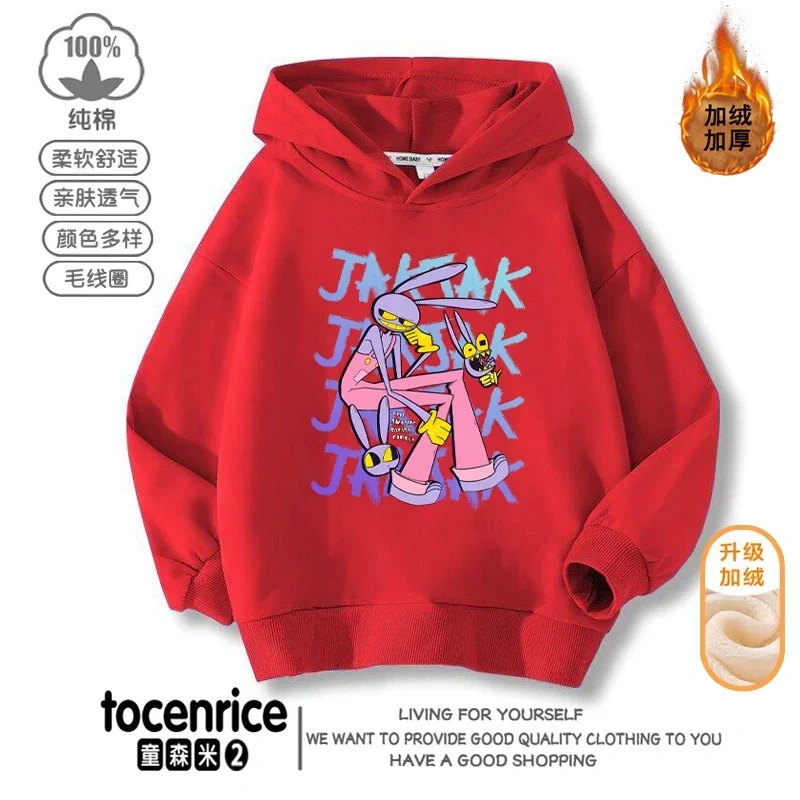 The Amazing Digital Circus JAX  Winter Autumn Velvet Hoodies Children Boys Hooded Sweatshirts Clothes for Kids Pullovers Tops