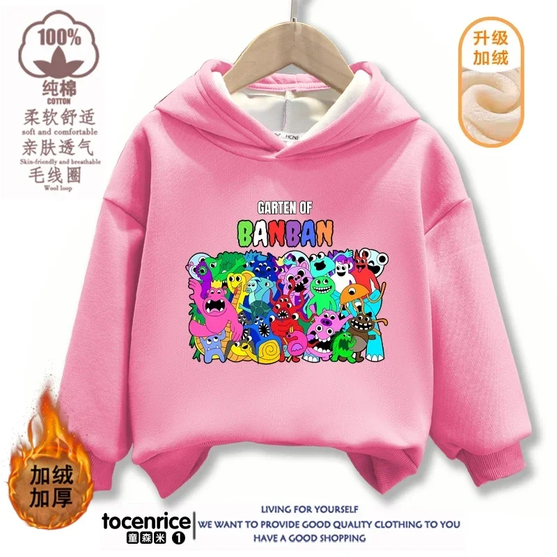Garten of Banban VI Print Banban Winter Autumn Velvet Hoodies Children Boys Hooded Sweatshirts Clothes for Kids Pullovers Tops