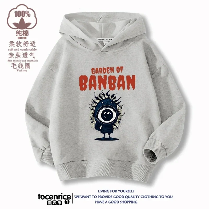 Game Garden of Banban Hoodie Kid Velvet Hooded Coat Girls Clothes Teenager Boys Full Sleeve Sweater Children Pullover Sweatshirt