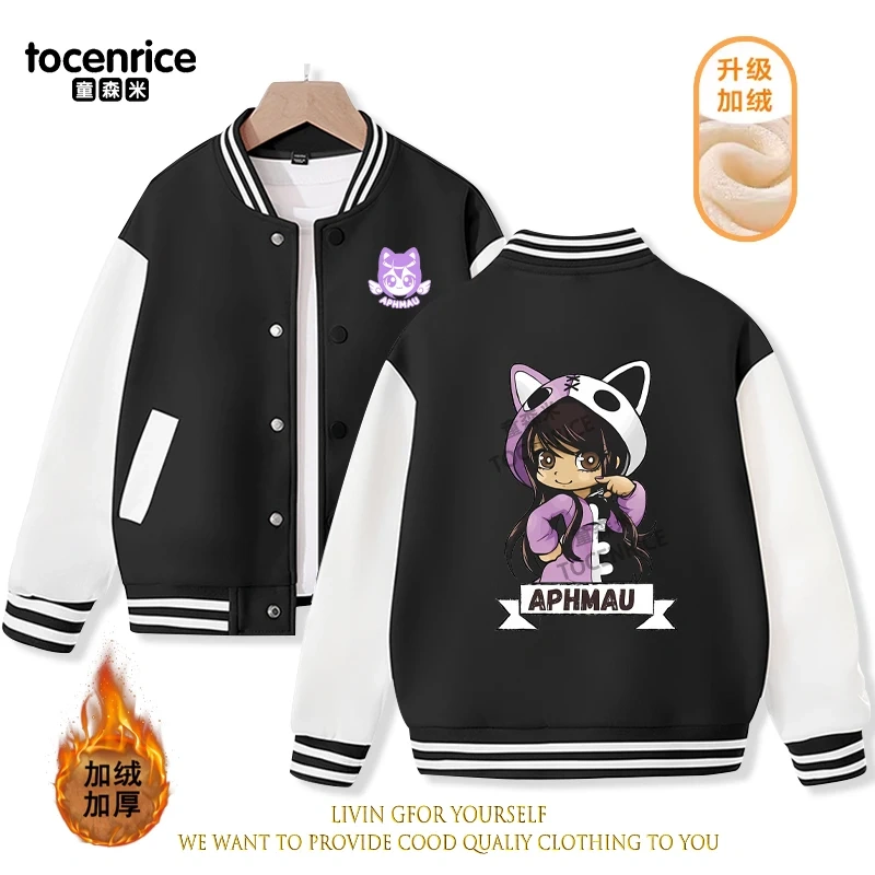 2023 New Cartoon Cute Aphmau Print Hoodie Baseball Uniform Jacket Sweatshirt Pullover Long Sleeve Coat Boys Girls Clothes