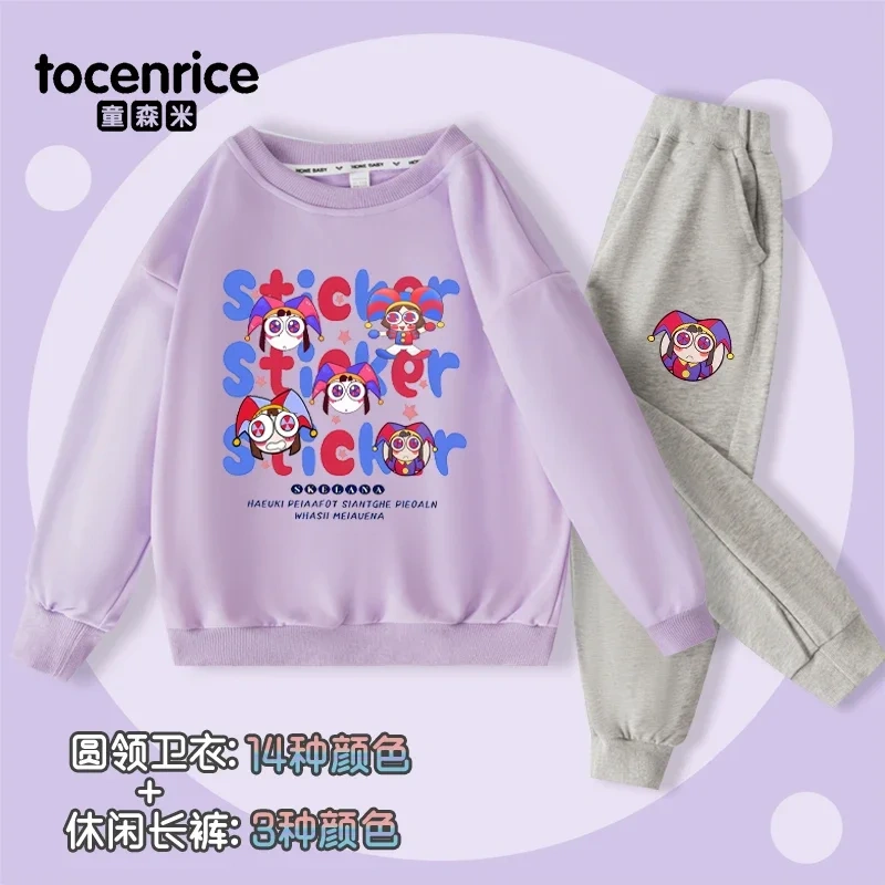 THE AMAZING DIGITAL CIRCUS Pomni Print Sweatshirt Children Suit Boys Tracksuits Kids Velvet Sport Suits Hoodies Top+Pants 2pcs