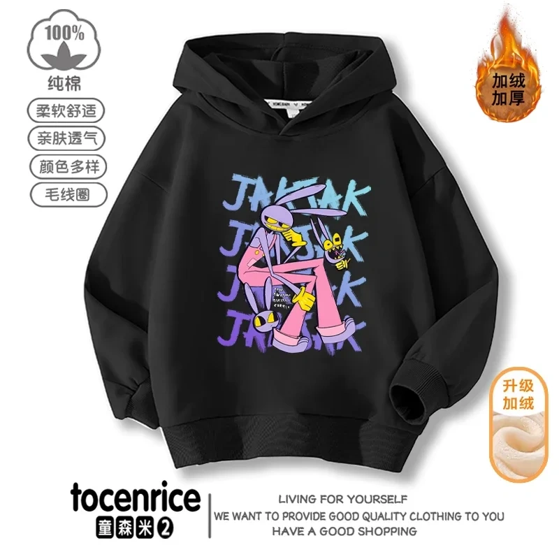The Amazing Digital Circus JAX  Winter Autumn Velvet Hoodies Children Boys Hooded Sweatshirts Clothes for Kids Pullovers Tops