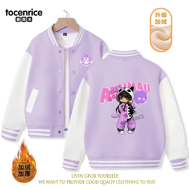 2023 New Cartoon Cute Aphmau Print Hoodie Baseball Uniform Jacket Sweatshirt Pullover Long Sleeve Coat Boys Girls Clothes