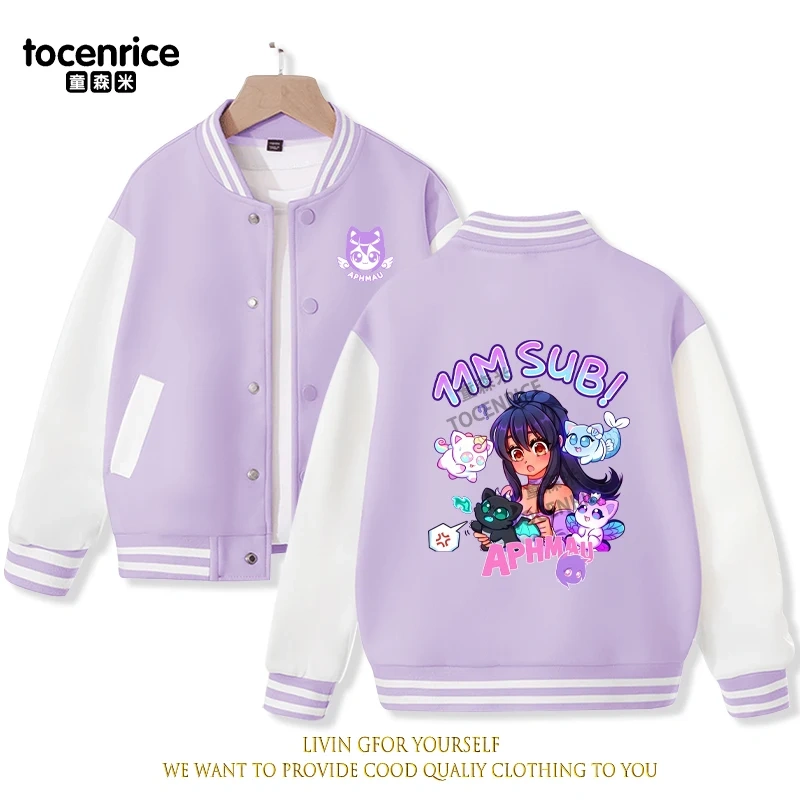 2023 New Cartoon Aphmau Baseball Uniform Fleece Jacket Girl Boy Streetwear Cartoon Hip Hop Long Sleeve Pink Hoodie