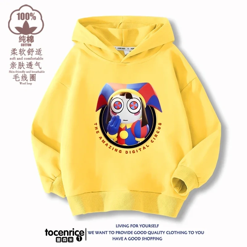The Amazing Digital Circus Pomni Winter Autumn Velvet Hoodies Children Boys Hooded Sweatshirts Clothes for Kids Pullovers Tops