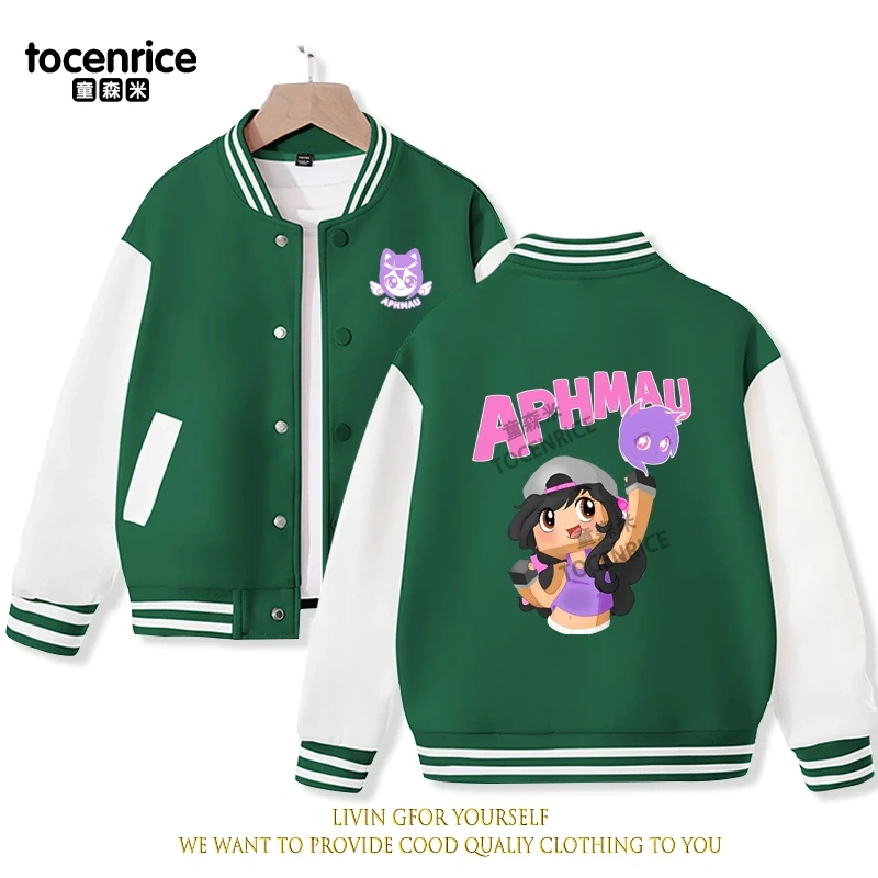 2023 New Cartoon Cute Aphmau Print Hoodie Baseball Uniform Jacket Sweatshirt Pullover Long Sleeve Coat Boys Girls Clothes