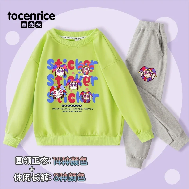 THE AMAZING DIGITAL CIRCUS Pomni Print Sweatshirt Children Suit Boys Tracksuits Kids Velvet Sport Suits Hoodies Top+Pants 2pcs
