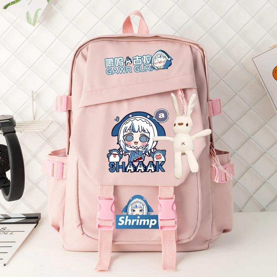 Anime Vtuber Hololive Gawr Gura Backpack Students School Book Bag Pocket Shoulder Travel Bags for Girls Boys Teenagers