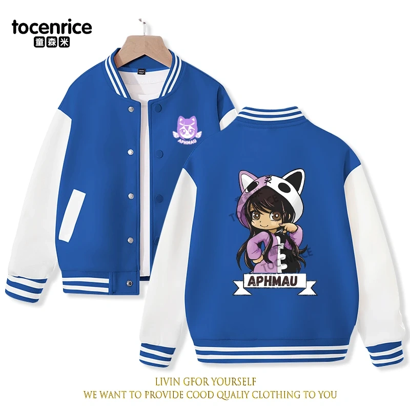 2023 New Cartoon Cute Aphmau Print Hoodie Baseball Uniform Jacket Sweatshirt Pullover Long Sleeve Coat Boys Girls Clothes