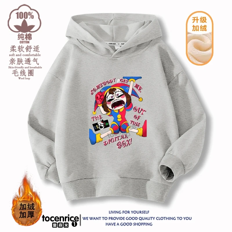 New 2023 Game The Amazing Digital Circus pomni Velvet Hoodies Children Boys Hooded Sweatshirts Clothes for Kids Pullovers Tops