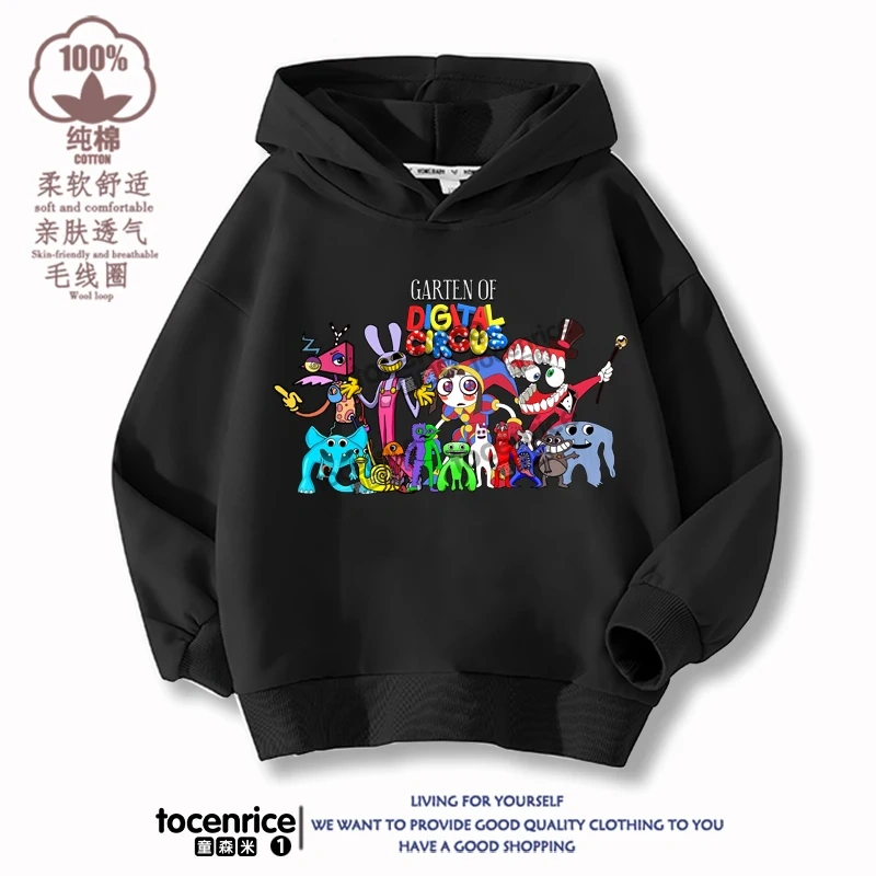 The Amazing Digital Circus JAX  Winter Autumn Velvet Hoodies Children Boys Hooded Sweatshirts Clothes for Kids Pullovers Tops