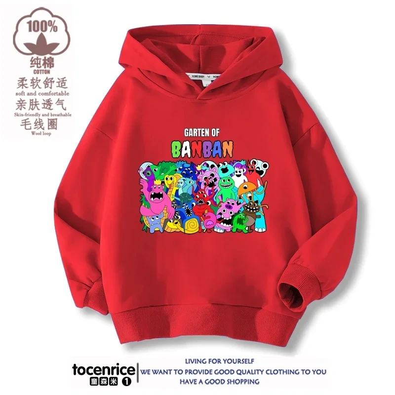 Garten of Banban VI Print Banban Winter Autumn Velvet Hoodies Children Boys Hooded Sweatshirts Clothes for Kids Pullovers Tops