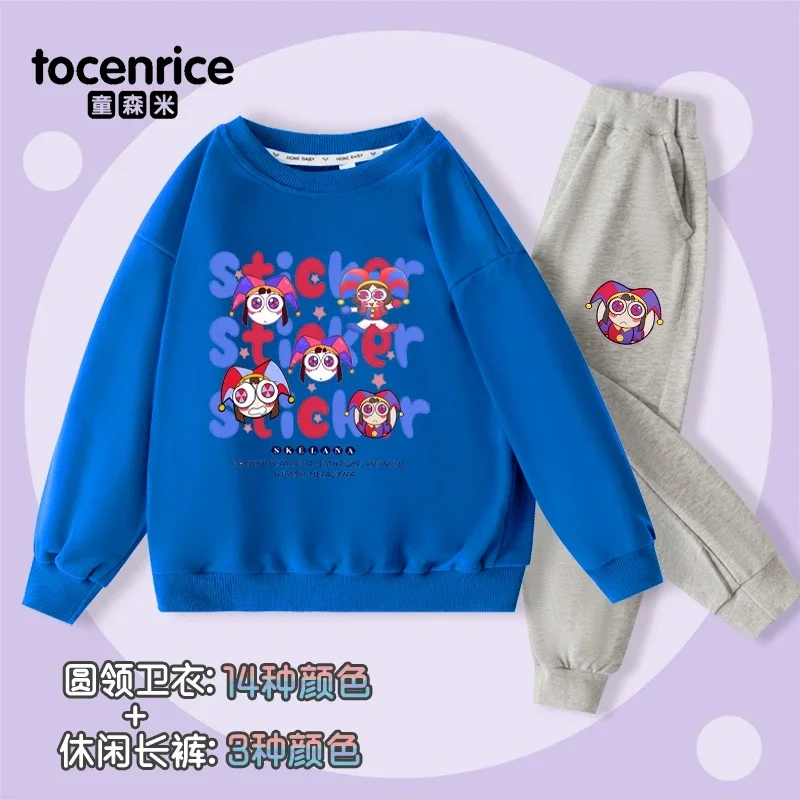 THE AMAZING DIGITAL CIRCUS Pomni Print Sweatshirt Children Suit Boys Tracksuits Kids Velvet Sport Suits Hoodies Top+Pants 2pcs