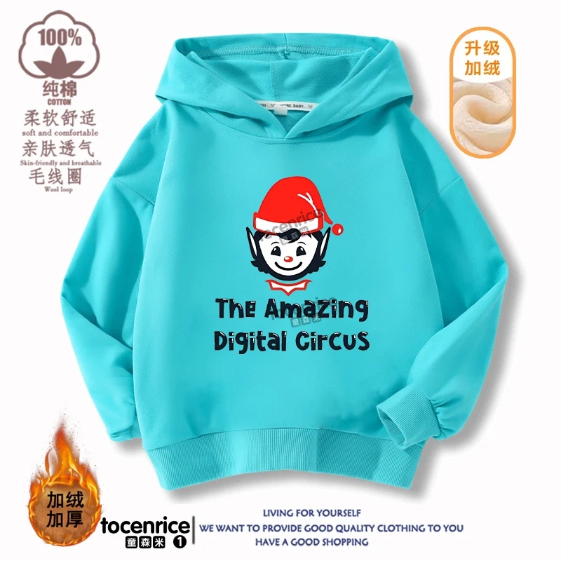 The Amazing Digital Circus JAX  Winter Autumn Velvet Hoodies Children Boys Hooded Sweatshirts Clothes for Kids Pullovers Tops