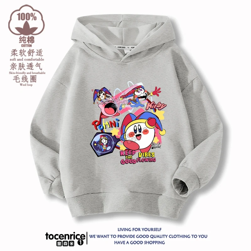 New Game Cute The Amazing Digital Circus Pomni Velvet Hoodies Children Boys Hooded Sweatshirts Clothes for Kids Pullovers Tops