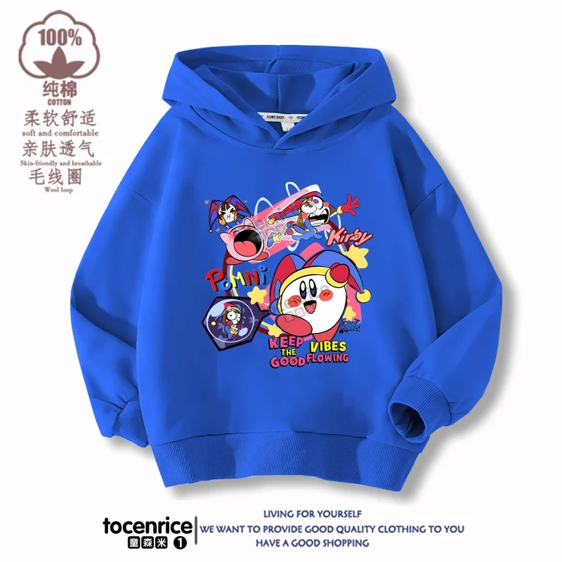 New Game Cute The Amazing Digital Circus Pomni Velvet Hoodies Children Boys Hooded Sweatshirts Clothes for Kids Pullovers Tops