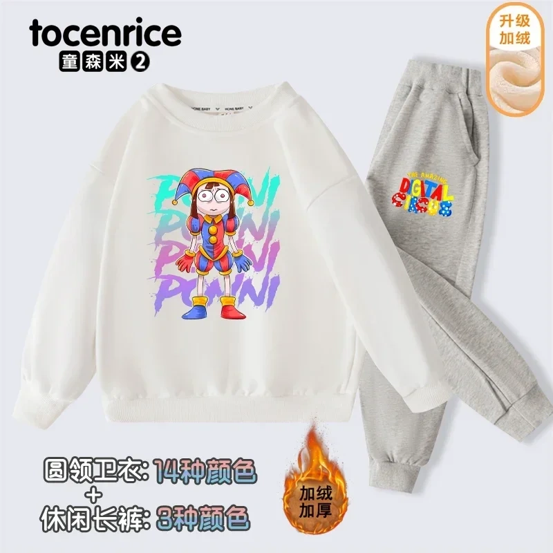 The Amazing Digital Circus Pomni print  Sweatshirt Children Suit Boys Tracksuits Kids Velvet Sport Suits Hoodies Top+Pants 2pcs