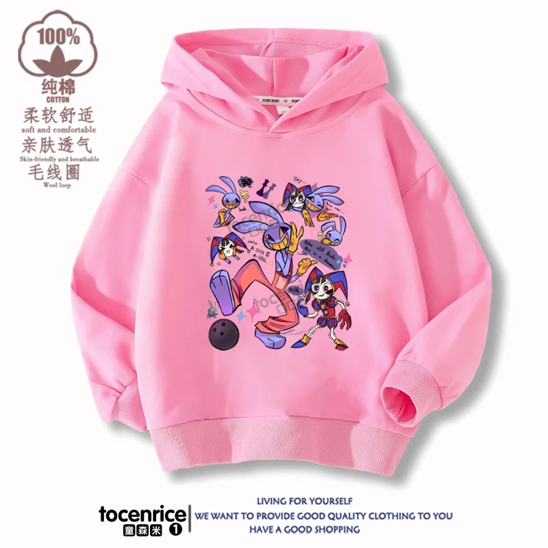 2023 New The Amazing Digital Circus Jax Winter Autumn Velvet Hoodies Children Boys Sweatshirts Clothes for Kids Pullovers Tops