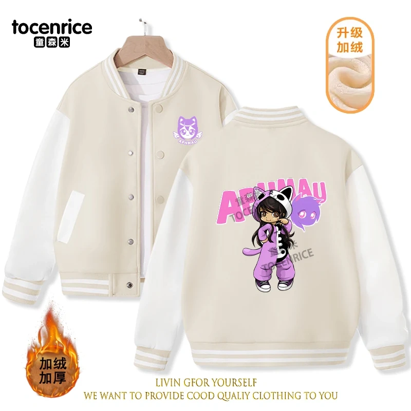 2023 New Cartoon Cute Aphmau Print Hoodie Baseball Uniform Jacket Sweatshirt Pullover Long Sleeve Coat Boys Girls Clothes