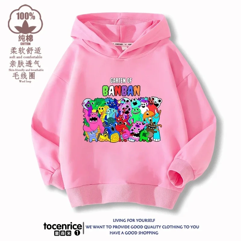 Garten of Banban VI Print Banban Winter Autumn Velvet Hoodies Children Boys Hooded Sweatshirts Clothes for Kids Pullovers Tops