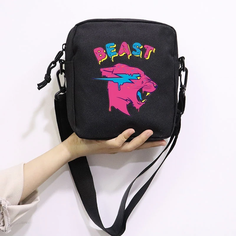 Mr Wolf Beast Printing School Bag Peripheral Oblique Bag Small Square Bag One Shoulder Oblique Backpack for Boy and Girls