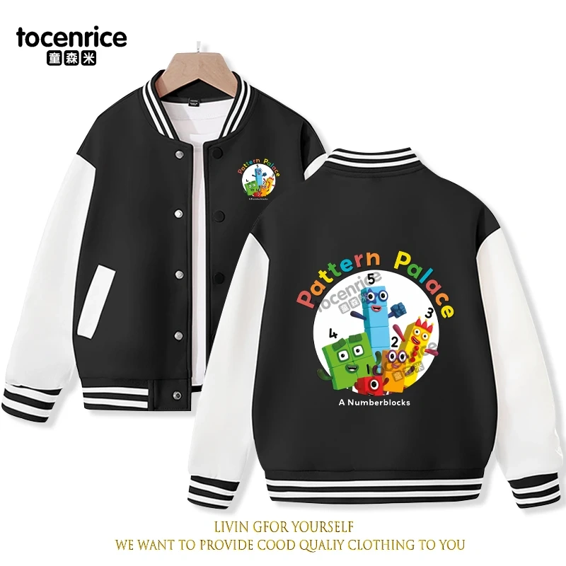 2023 New Cartoon Numberblocks Baseball Uniform Fleece Jacket Girl Boy Streetwear Cartoon Hip Hop Long Sleeve Pink Hoodie