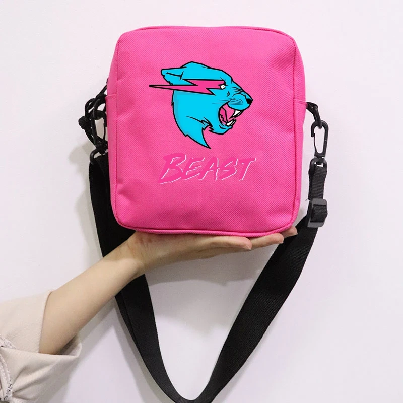 Mr Wolf Beast Printing School Bag Peripheral Oblique Bag Small Square Bag One Shoulder Oblique Backpack for Boy and Girls
