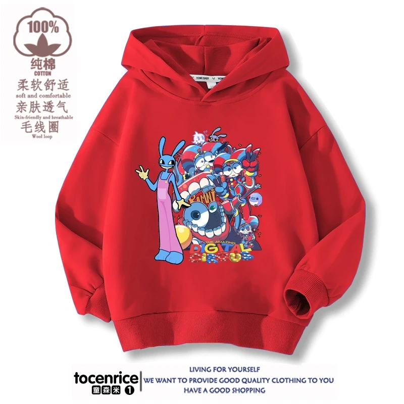 The Amazing Digital Circus Print  Winter Autumn Velvet Hoodies Children Boys Hooded Sweatshirts Clothes for Kids Pullovers Tops