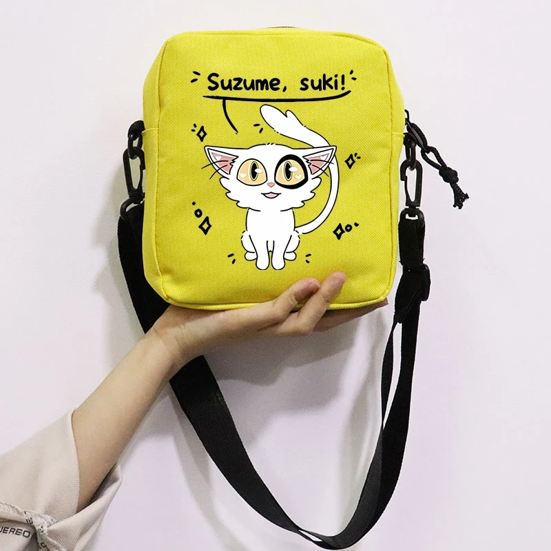 Anime Suzume Daijin Printing School Bag Peripheral Oblique Bag Small Square Bag One Shoulder Oblique Backpack for Boy and Girls