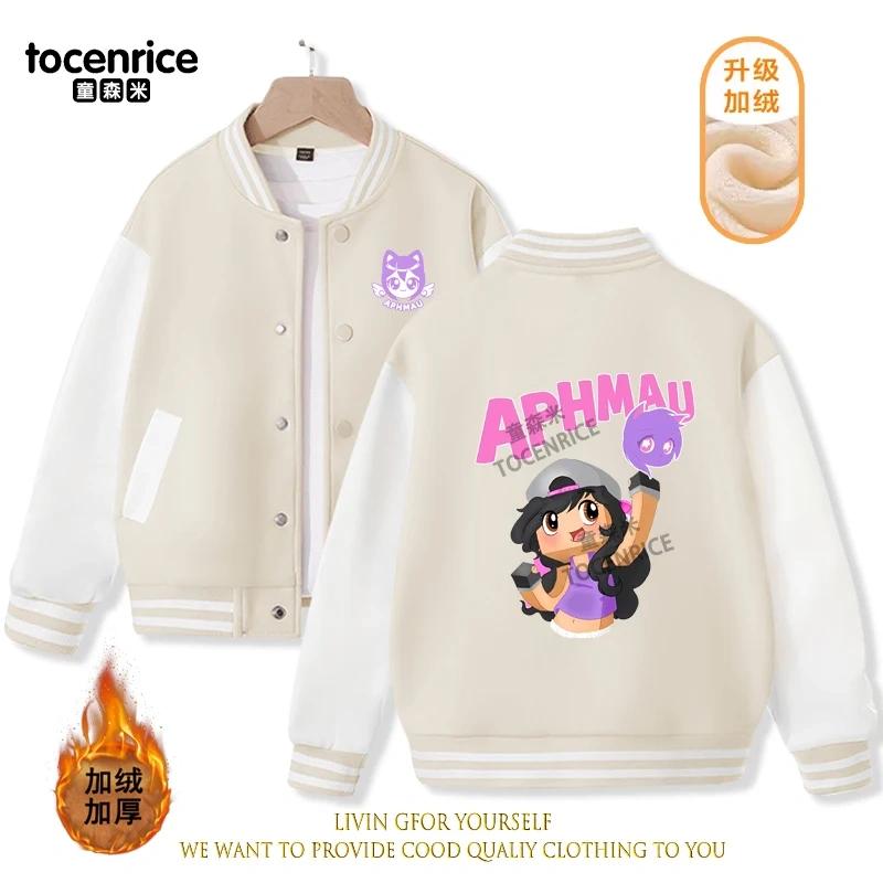 2023 New Cartoon Cute Aphmau Print Hoodie Baseball Uniform Jacket Sweatshirt Pullover Long Sleeve Coat Boys Girls Clothes