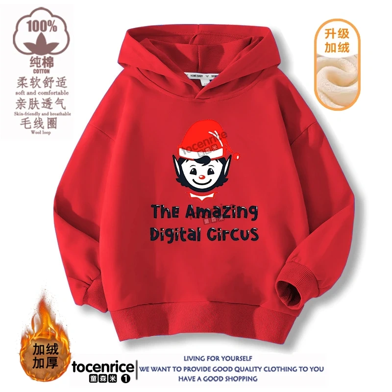The Amazing Digital Circus JAX  Winter Autumn Velvet Hoodies Children Boys Hooded Sweatshirts Clothes for Kids Pullovers Tops