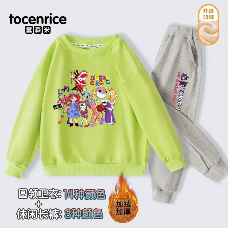 The Amazing Digital Circus Pomni print  Sweatshirt Children Suit Boys Tracksuits Kids Velvet Sport Suits Hoodies Top+Pants 2pcs