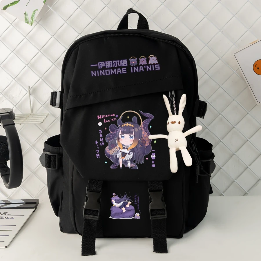 Anime VTuber Cosplay Ninomae Ina'nis Leisure Student High Capacity Zipper Cartoon Bag Backpack Schoolbag Nylon Shoulder Bags