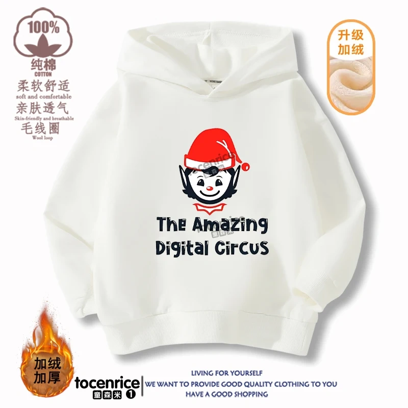 The Amazing Digital Circus JAX  Winter Autumn Velvet Hoodies Children Boys Hooded Sweatshirts Clothes for Kids Pullovers Tops