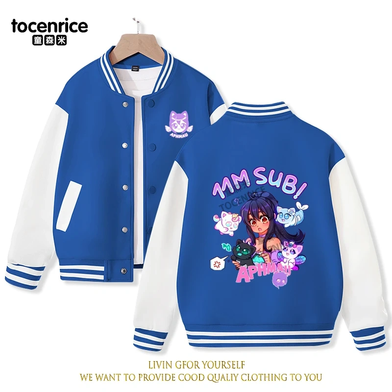 2023 New Cartoon Aphmau Baseball Uniform Fleece Jacket Girl Boy Streetwear Cartoon Hip Hop Long Sleeve Pink Hoodie