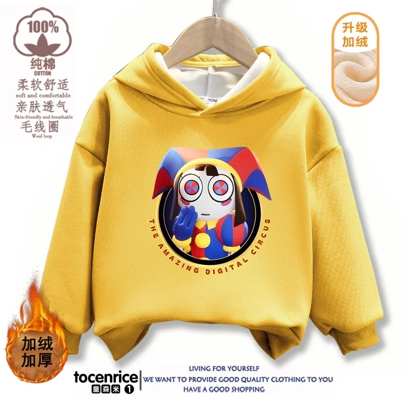 The Amazing Digital Circus Pomni Winter Autumn Velvet Hoodies Children Boys Hooded Sweatshirts Clothes for Kids Pullovers Tops