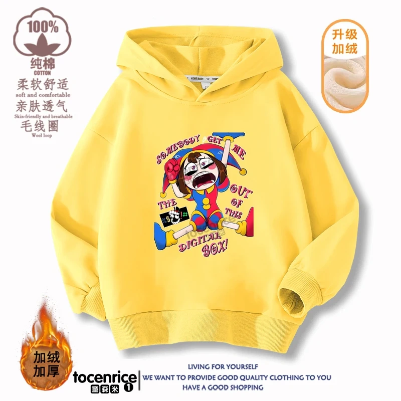 New 2023 Game The Amazing Digital Circus pomni Velvet Hoodies Children Boys Hooded Sweatshirts Clothes for Kids Pullovers Tops