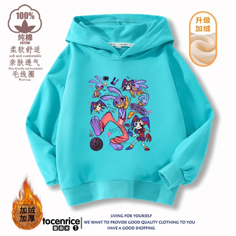 2023 New The Amazing Digital Circus Jax Winter Autumn Velvet Hoodies Children Boys Sweatshirts Clothes for Kids Pullovers Tops