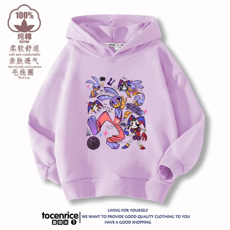 2023 New The Amazing Digital Circus Jax Winter Autumn Velvet Hoodies Children Boys Sweatshirts Clothes for Kids Pullovers Tops